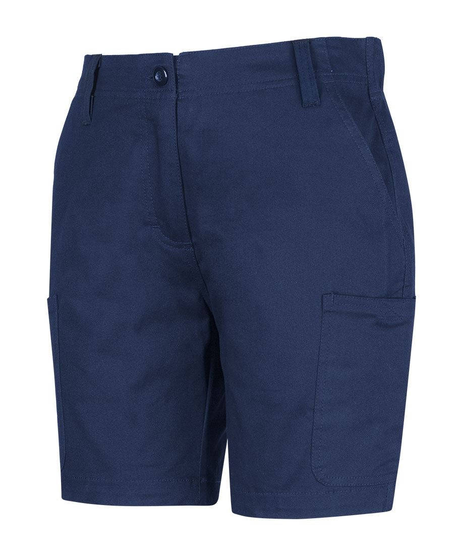 Ladies multi pocket stretch twill short in navy blue with pockets