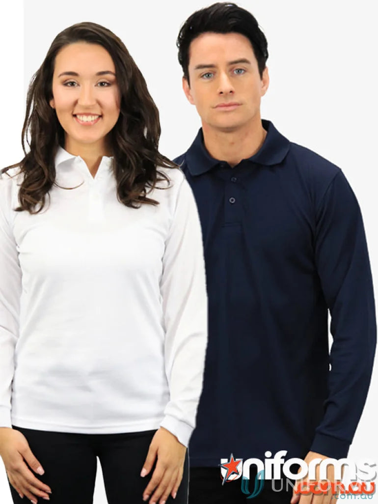 Two women wearing Ladies Phoenix LS Polo shirts with cooldry moisture management technology