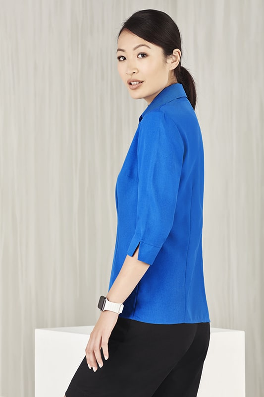 Vibrant royal blue Ladies Plain Oasis 3Q shirt with crisp collar