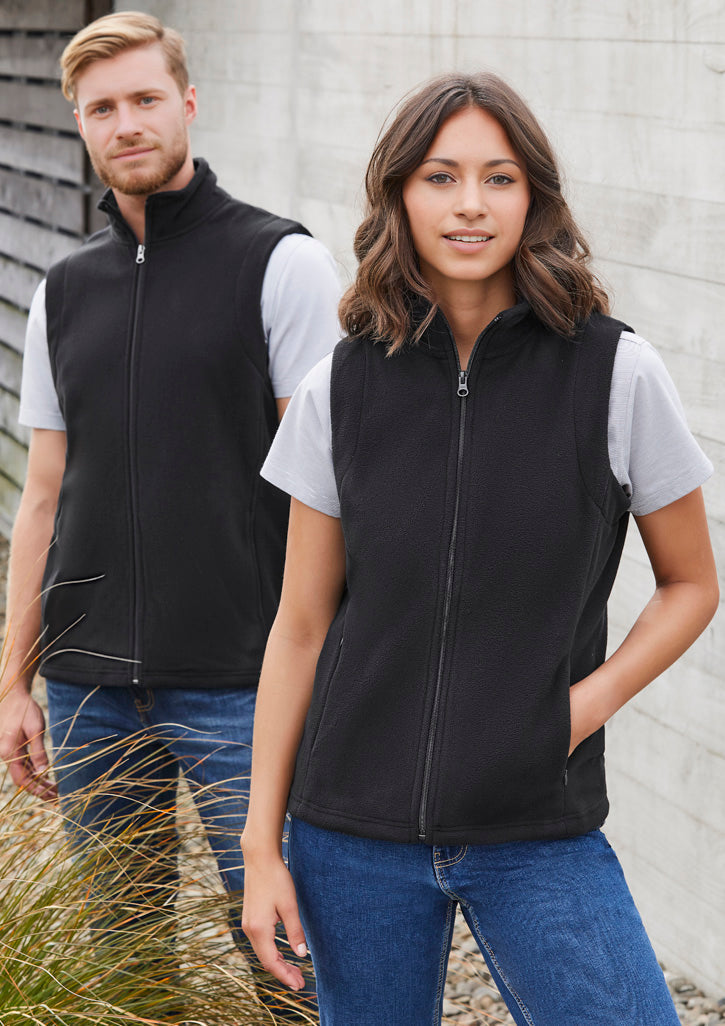 Biz collection women’s plain vest pf905 black zip-front micro fleece