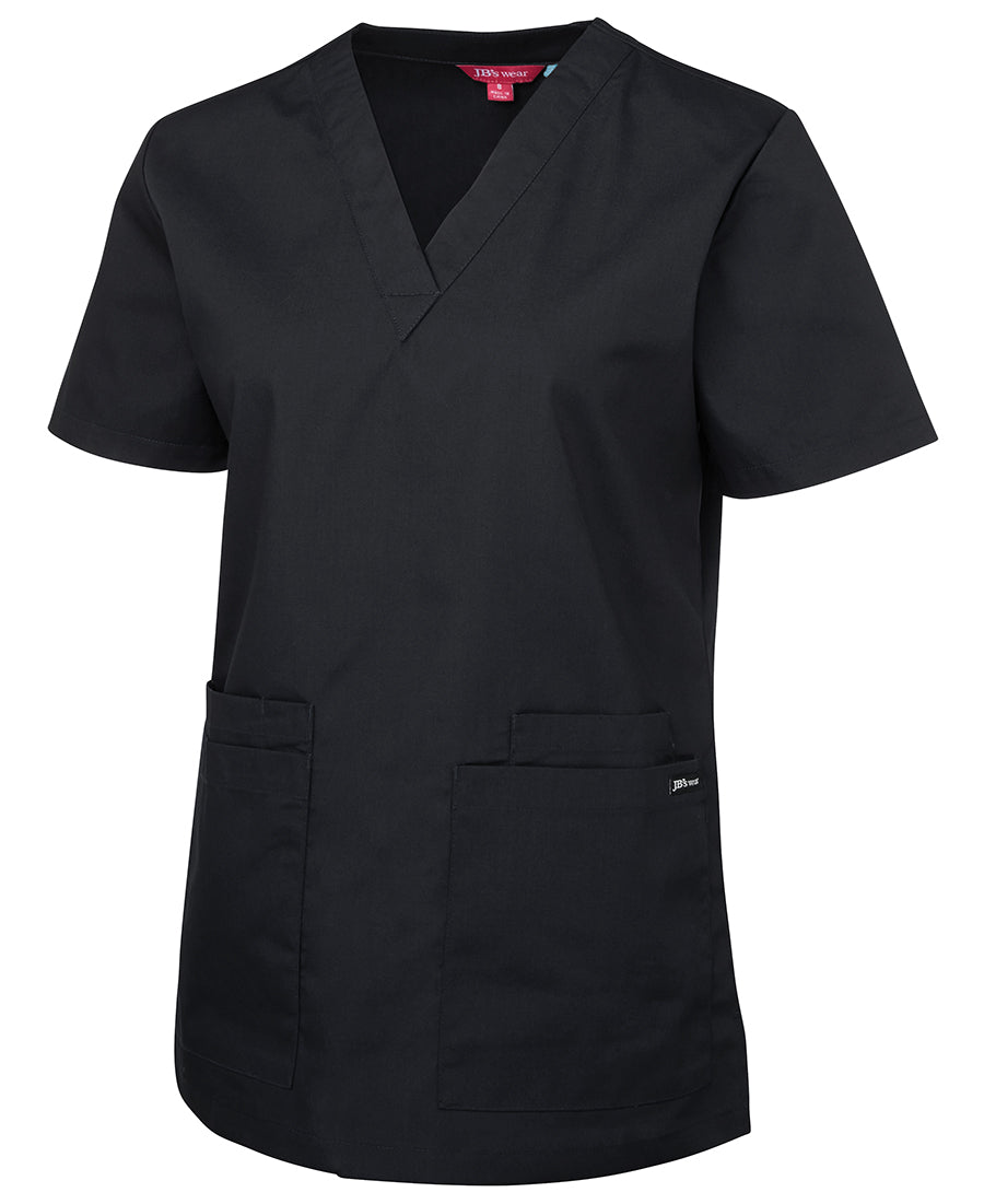 Jb’s ladies scrub black v-neck top with reinforced pocket openings