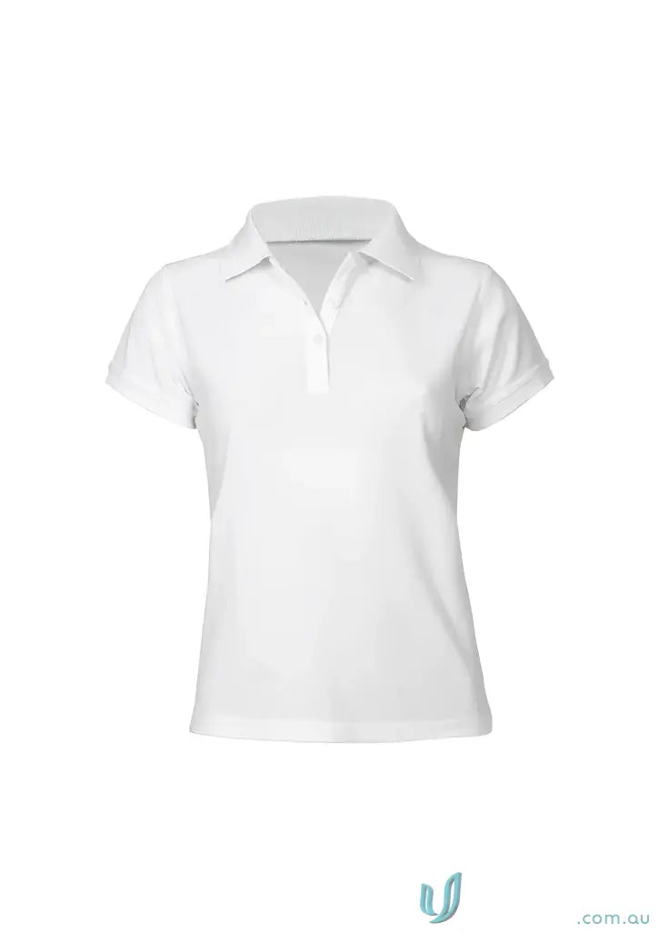Womens neon white polo shirt with short sleeves and white button placket for ladies