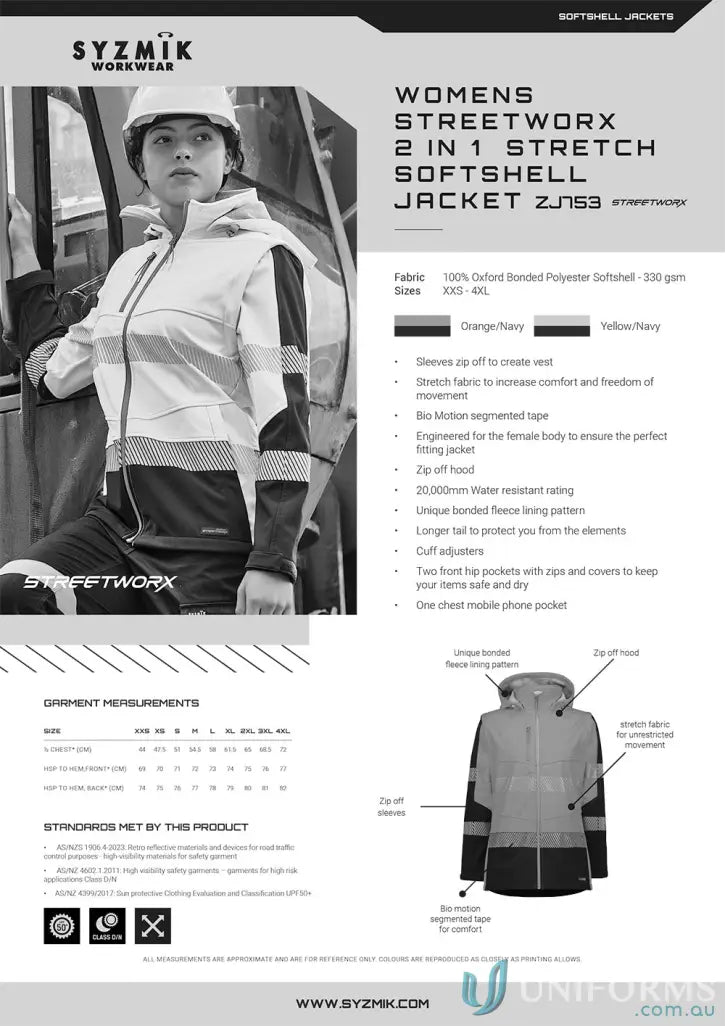 Women’s hi-vis syzmic ladies softshell jacket with bio motion segmented design