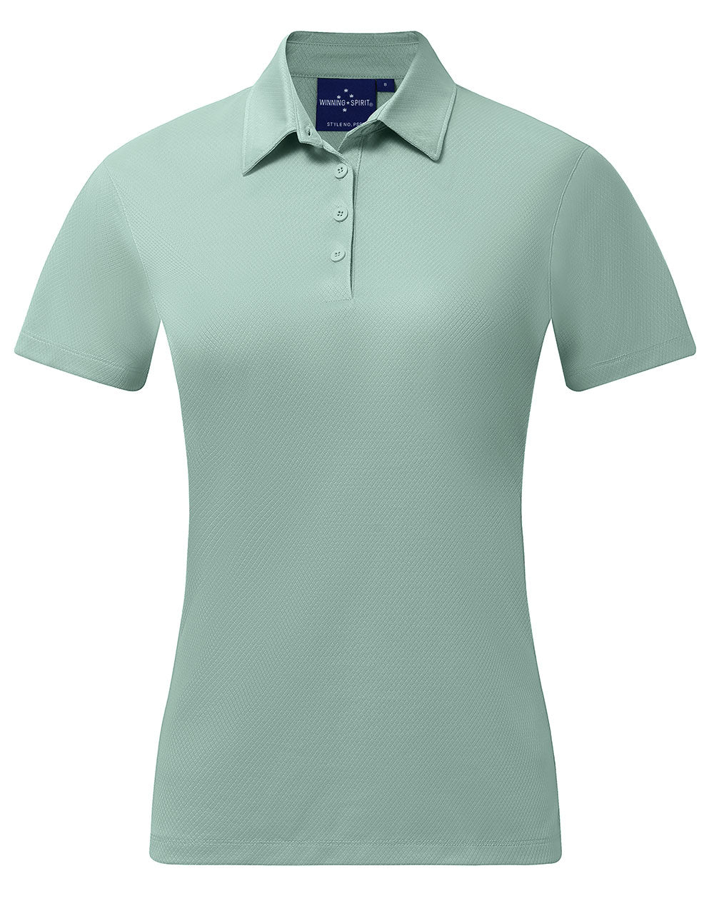 Ladies sustainable jacquard knit polo in light green with textured weave