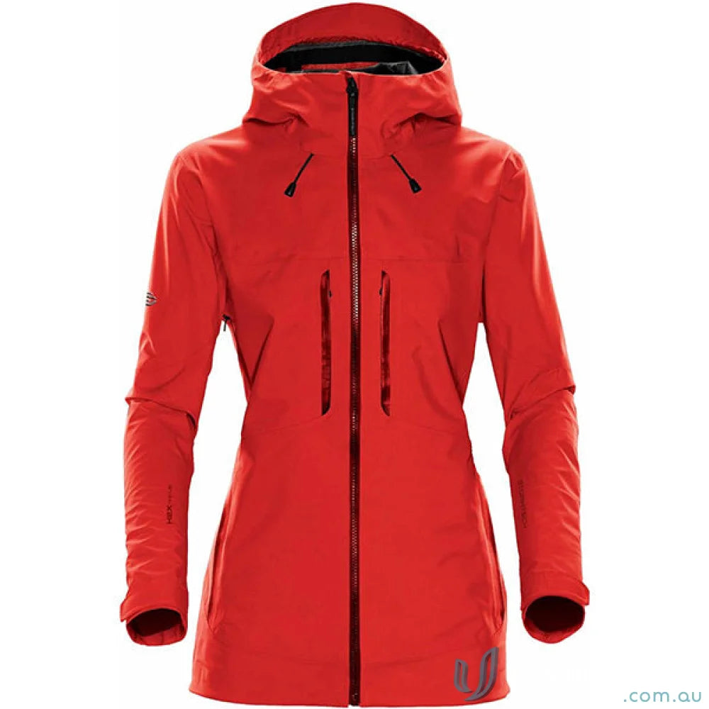 Women’s Synthesis Stormshell waterproof jacket with hood and zippered pockets for active women