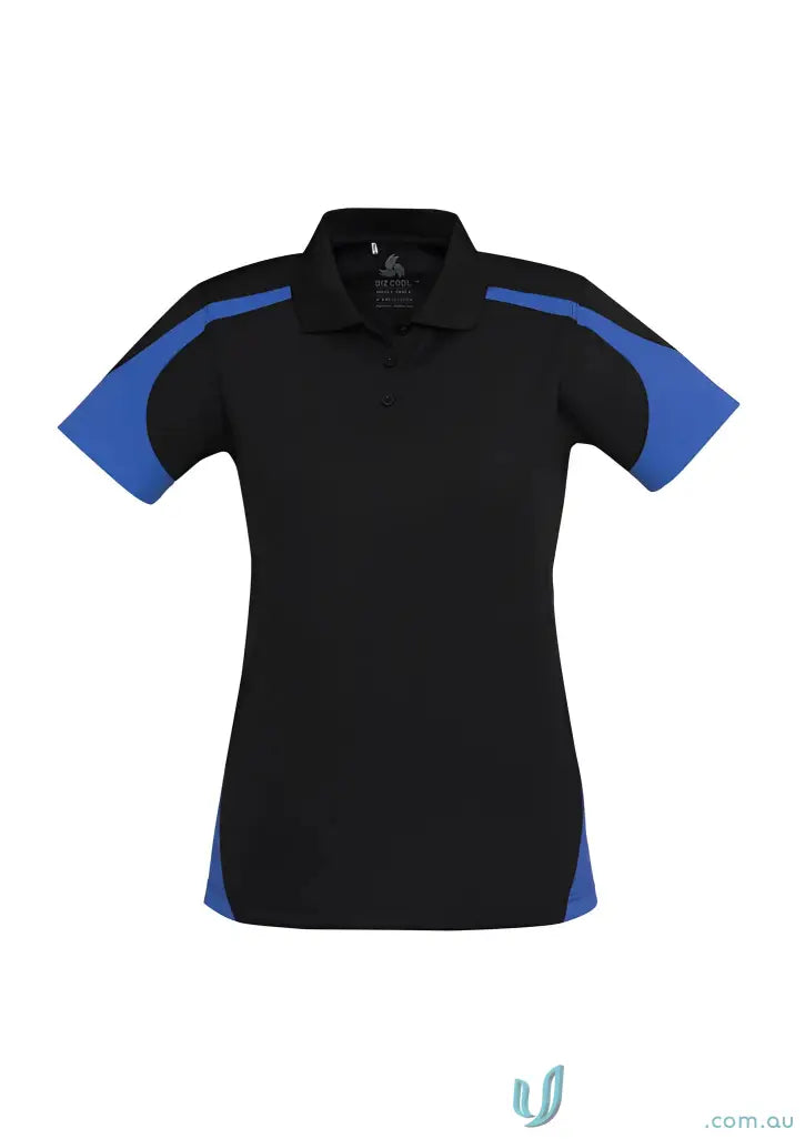 Black and blue jhs emb mens polo shirt with contrasting shoulder panels perfect for work uniforms and workwear