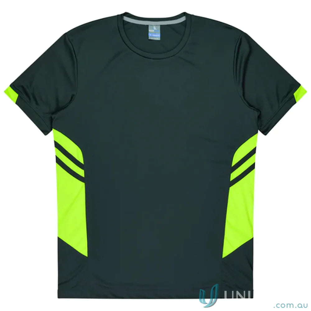 Dark gray and neon green Ladies Tasman Tee perfect for casual wear or workwear fabrics