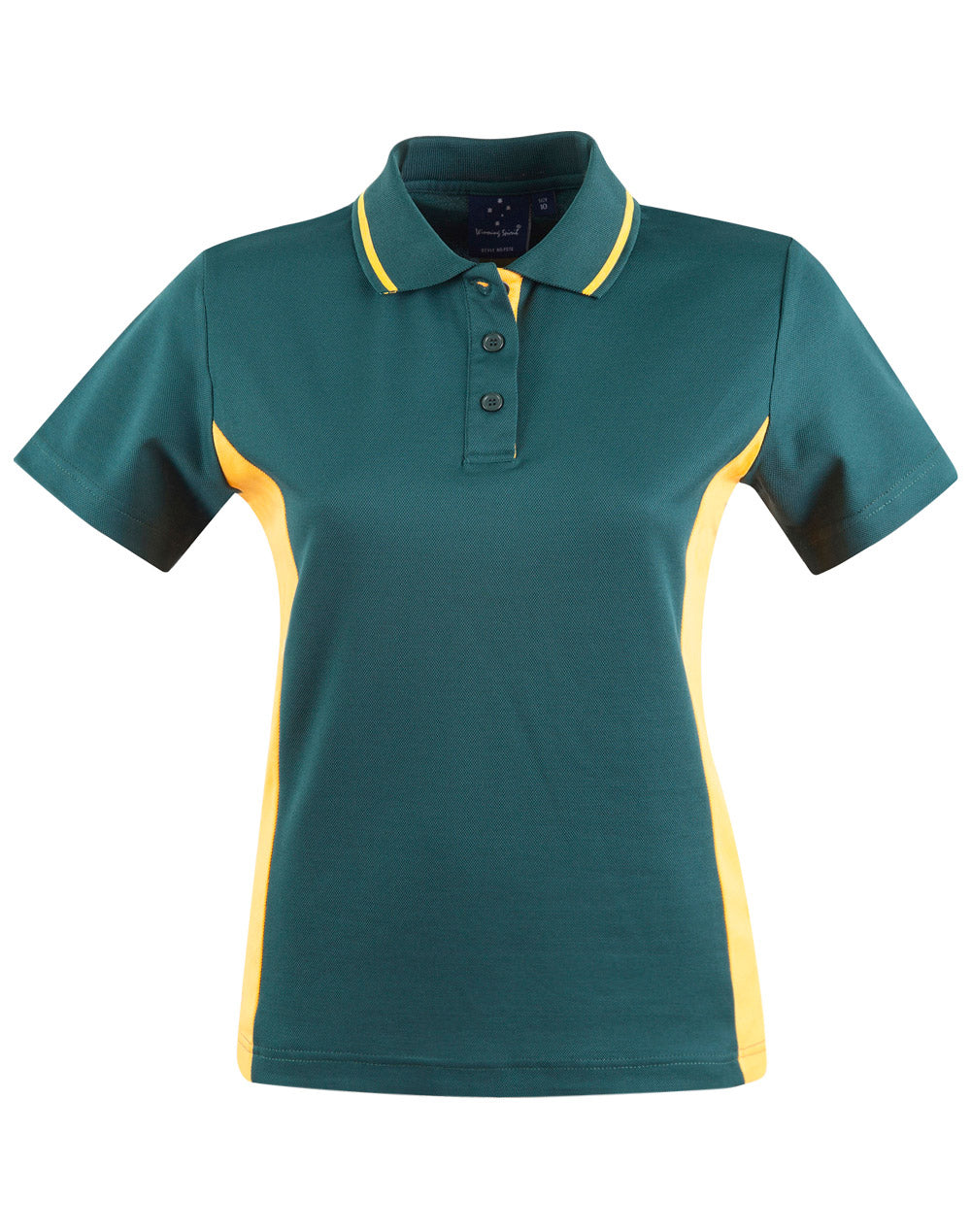 Ladies Teammate Polo in teal and yellow with moisture-wicking fabric