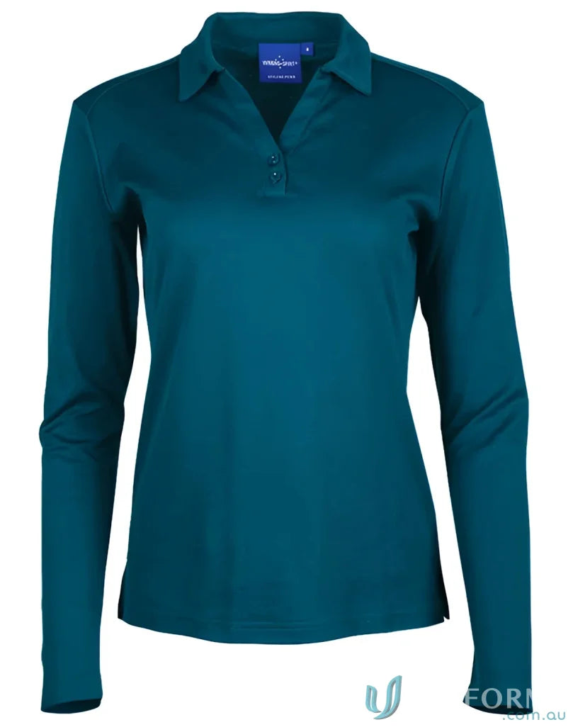 Ladies Victory LS Polo in teal with truedry® mesh fabric and natural cotton backing