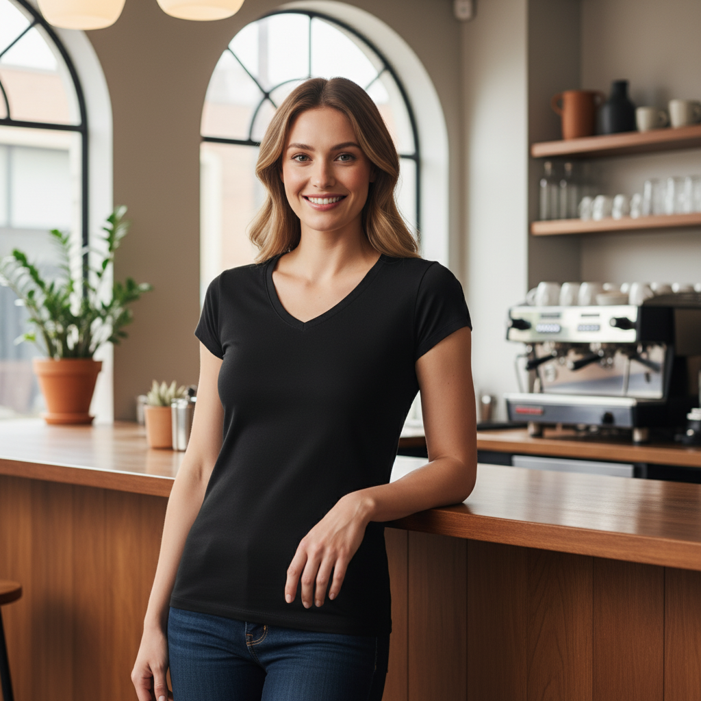 Black v-neck short-sleeve Ladies Viva Tee from Biz Collection Ladies