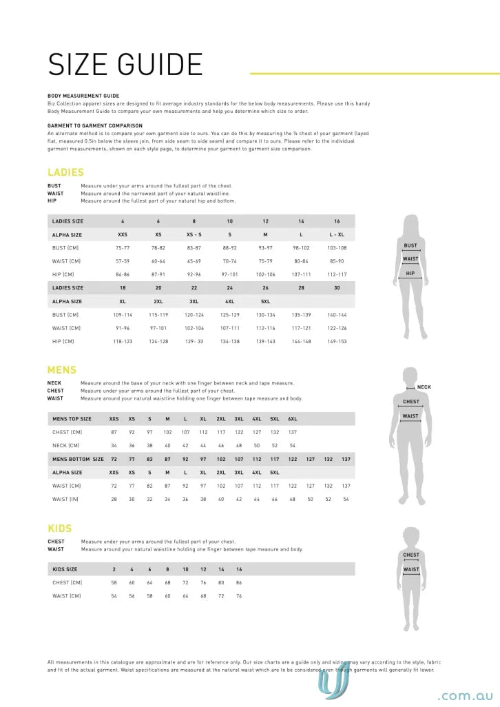 Size guide chart for Lawson Cotton Stretch Skirt from Biz Collection Women’s collection women’s lawson