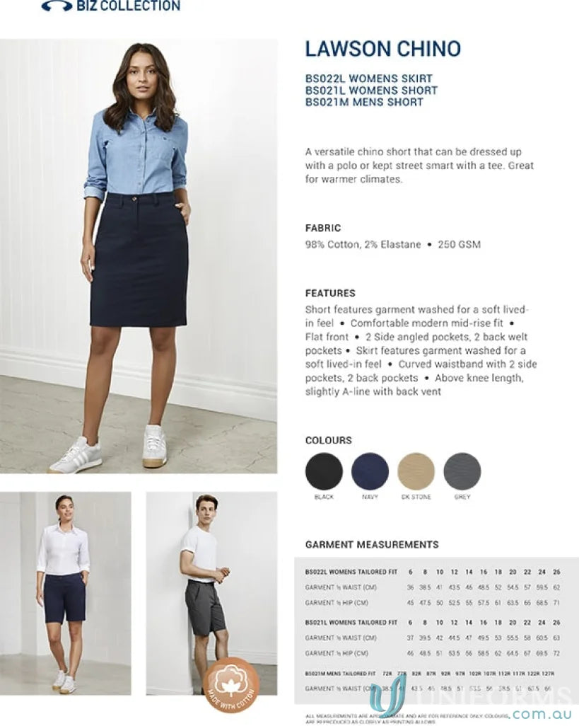 Clothing ad for Lawson Stretch Chino Short from Biz Collection Lawson men’s stretch