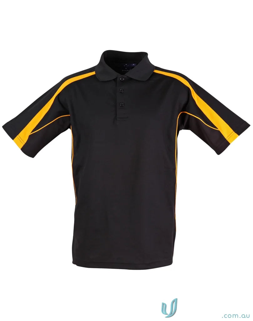 Black Legend Polo with gold accents, perfect for PS53 Legend Mens and mens truedry short sleeve polo style