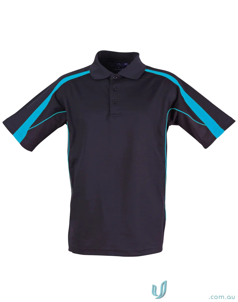 Dark polo shirt with turquoise accents from PS53 Legend Mens TrueDry short sleeve polo