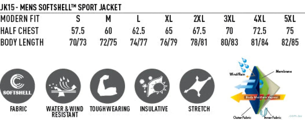 Men’s Navy Shell Jacket with sizing and features for sport and uniforms use