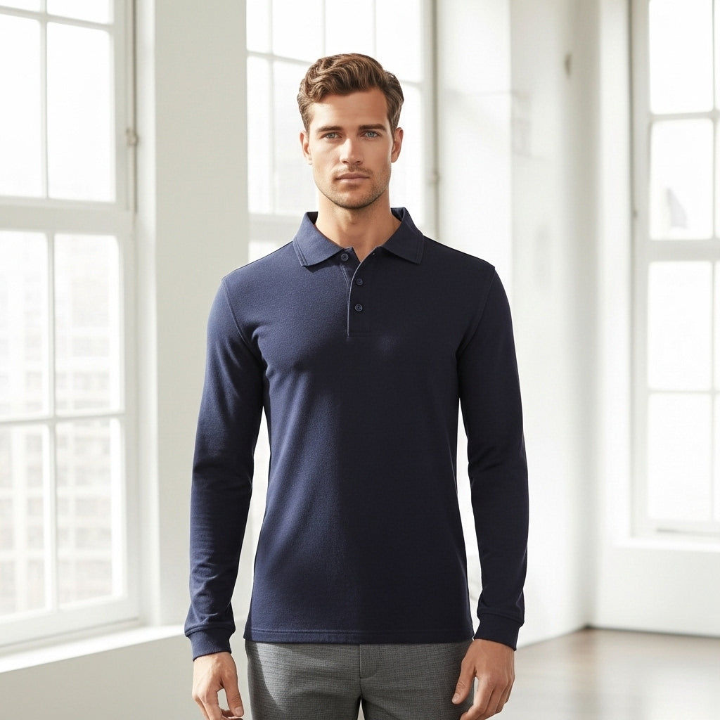 Jbs long sleeve 210 polo in navy blue with UPF protection
