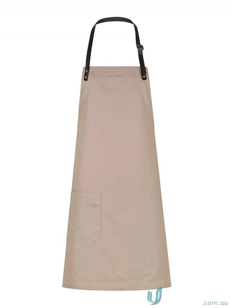 Beige cotton canvas apron with black straps, perfect for uniforms or purchase separately