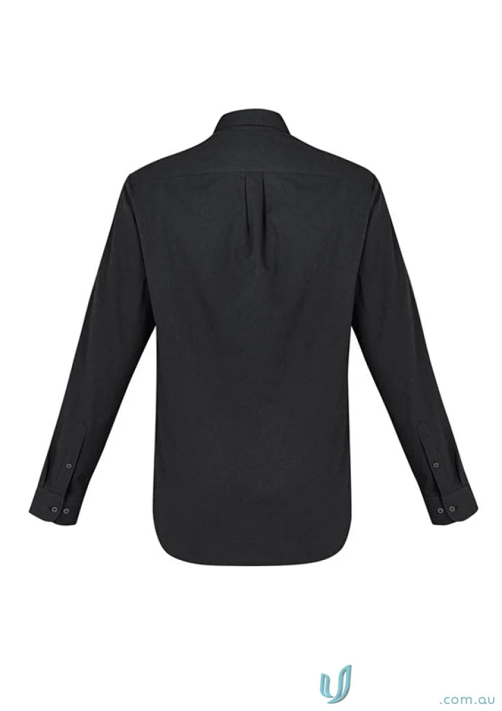 Black Memphis LS Shirt with modern button-down collar and pre-shrunk Oxford weave