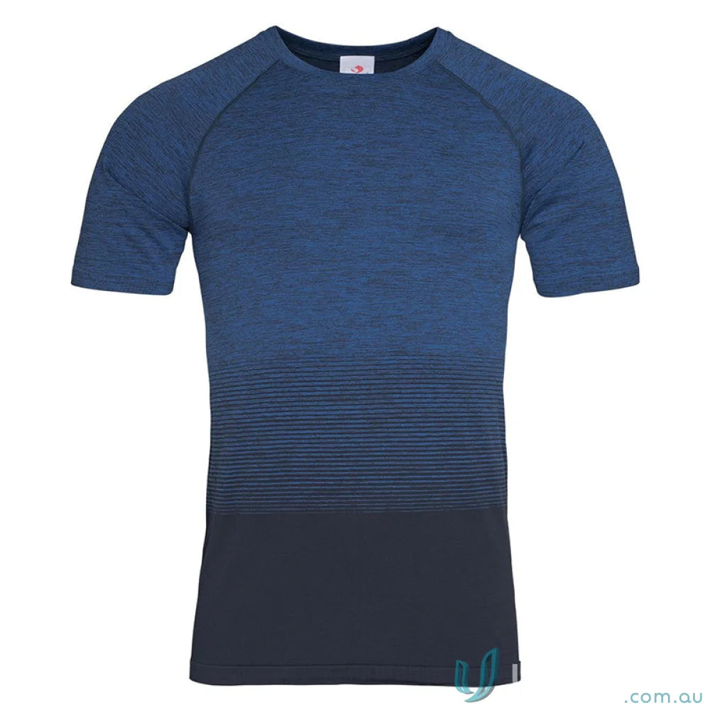 Men’s active seamless raglan t-shirt with multi-colour gradient pattern and raglan flow design