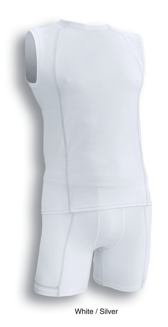 Bocini CK931 Mens Compression Cropped Shorts in White/Silver
