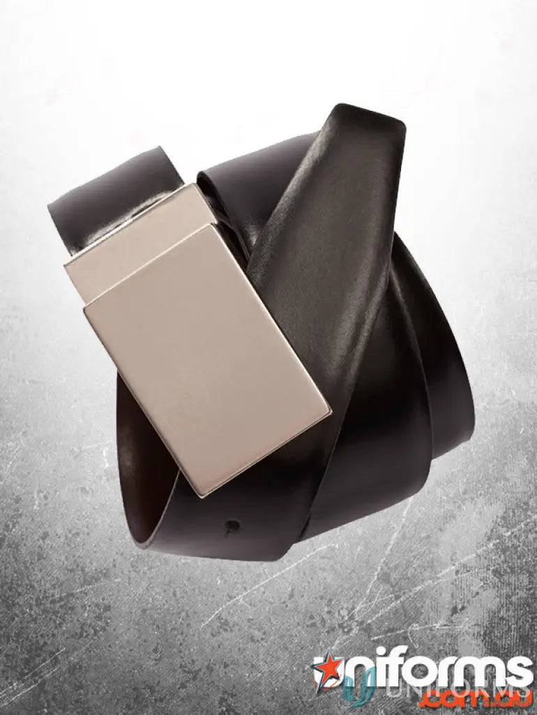 Brown leather Biz Collection Mens corporate belt with silver satin finish buckle