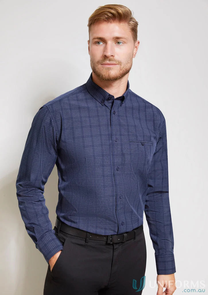 Man in a patterned Harper LS Shirt from Biz Collection Mens long sleeve shirt collection