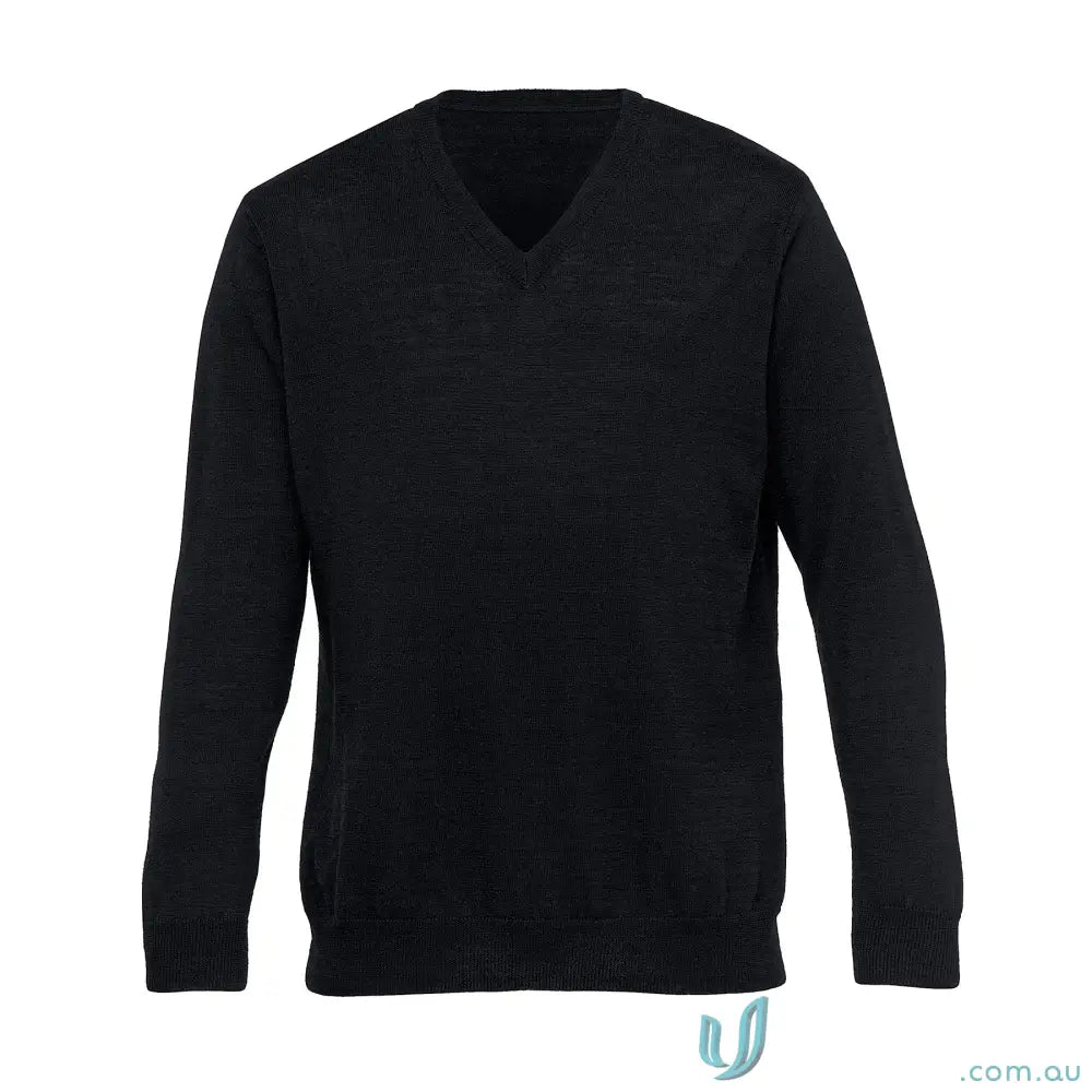 Gear For Life EGMDP Merino Detailed Vee Sweater in Dark Blue Australian Merino Wool in Black