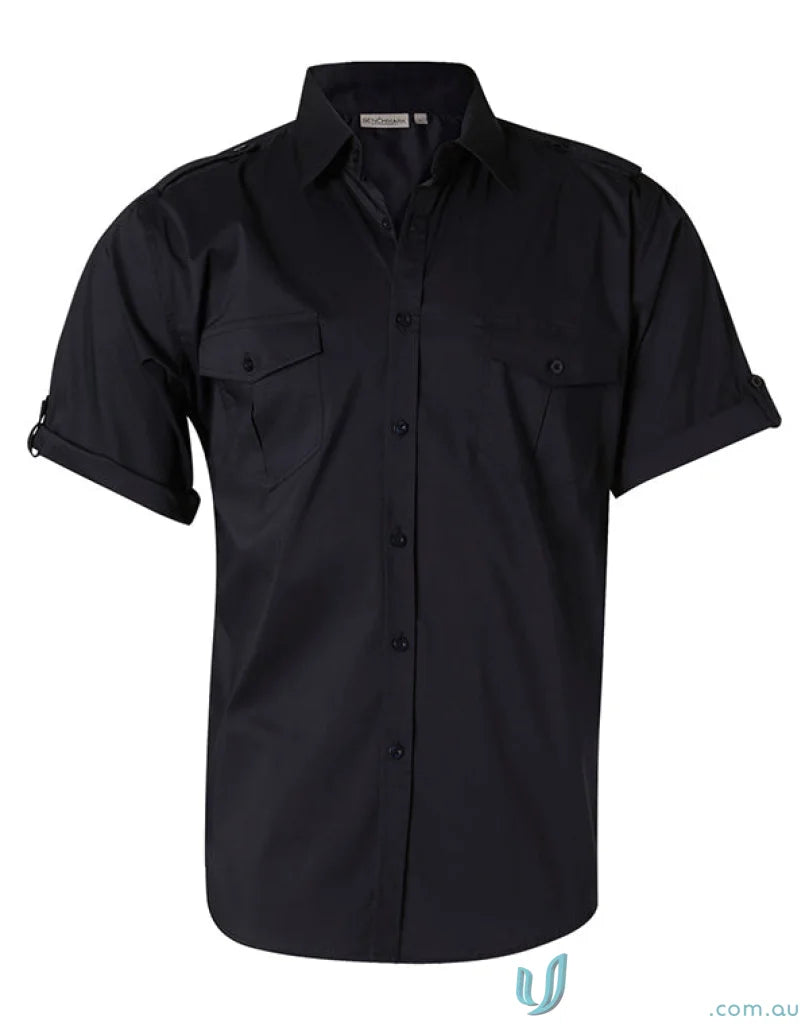 Black short-sleeve military shirt for men, ideal for m7911 mens short and benchmark ss military styles