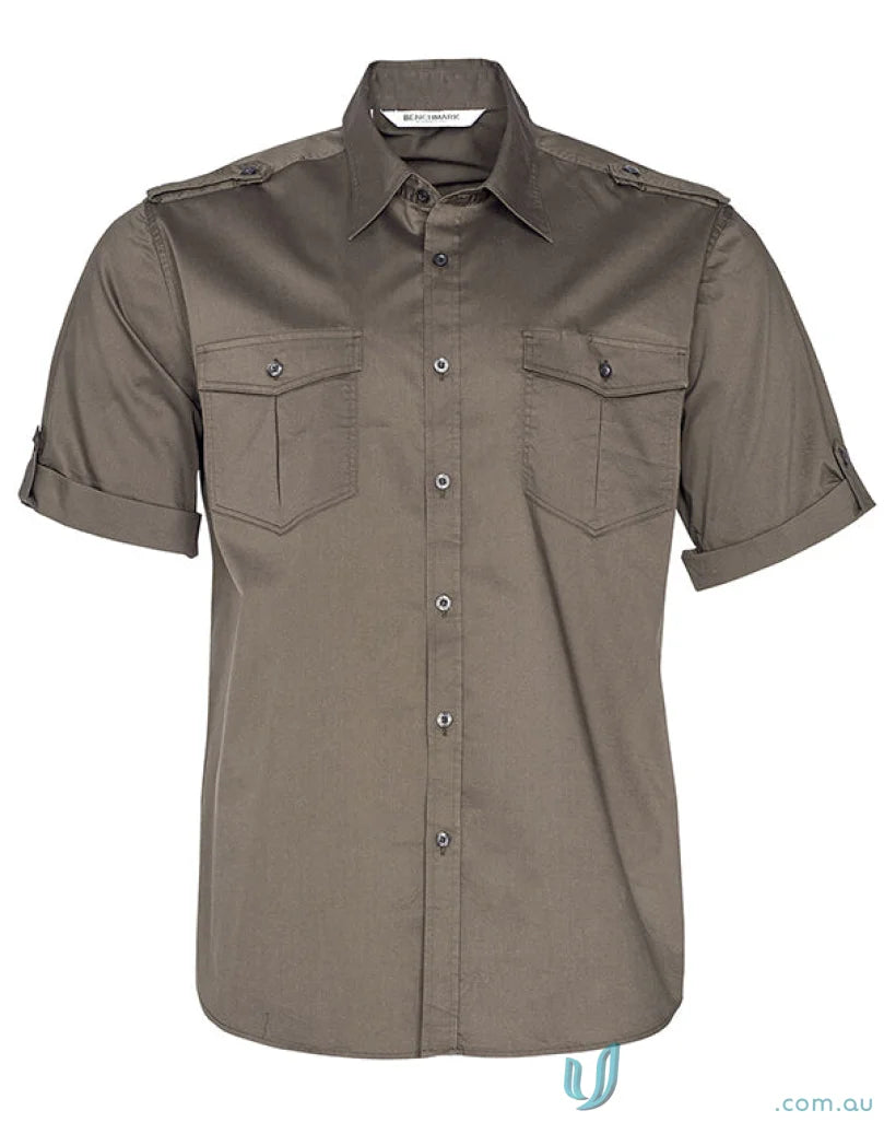 Olive green short-sleeved military shirt for men, M7911 Mens Short, Benchmark SS Military