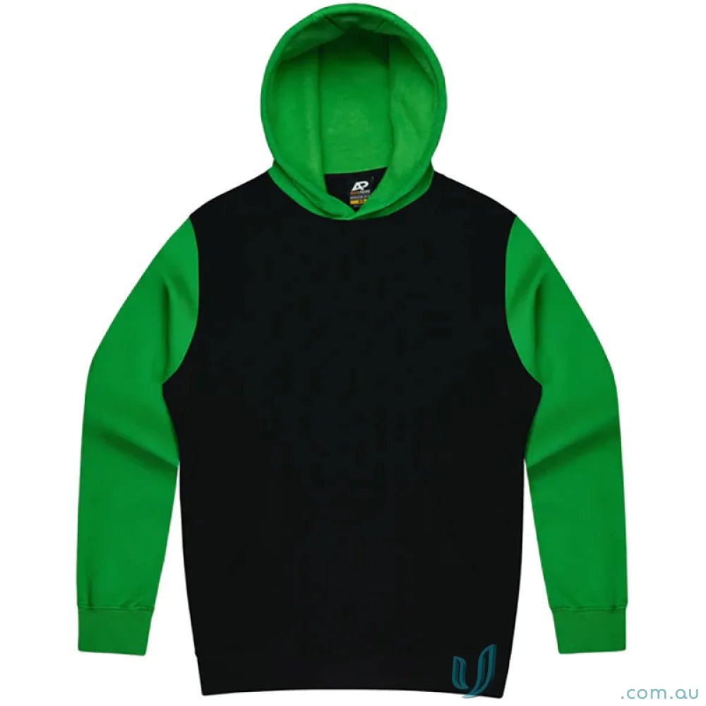 Black and green monash hoodie with chest measurements, perfect for university uniforms