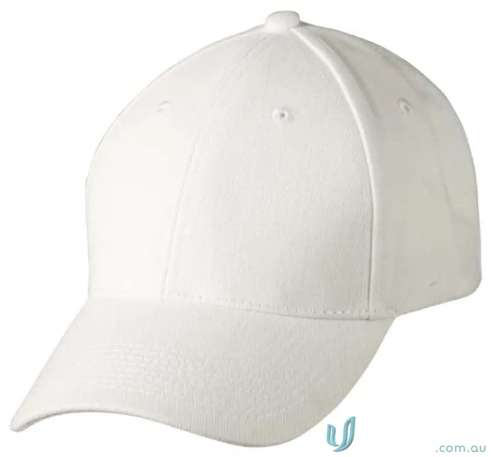 White heavy brushed cotton cap from MOQ100 embroidered Caps, price includes embroidery