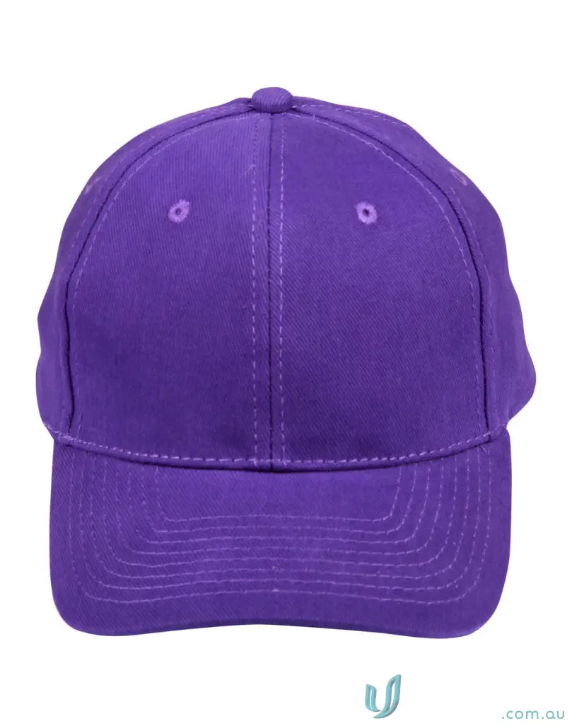 Purple baseball cap made of heavy brushed cotton with embroidery, price includes embroidery
