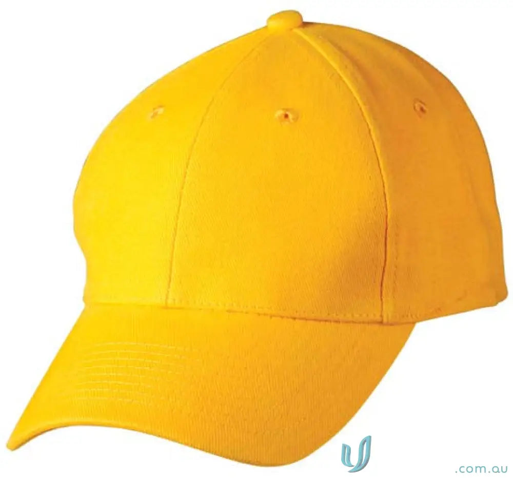 Yellow baseball cap made of heavy brushed cotton with embroidery price included in MOQ1000 caps