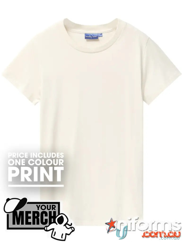 Plain cream-colored T-shirt, perfect for work uniforms or casual uniforms
