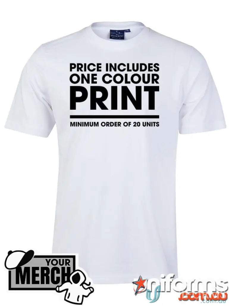 White T-shirt from MOQ25 Printed ADULT Tee perfect for uniforms or workwear