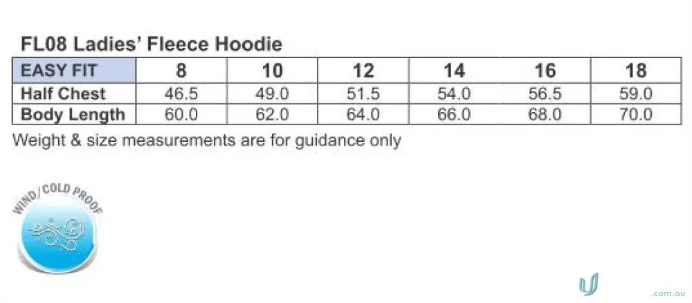 Ladies fleece hoodie size chart for MOQ50 Printed LADIES Hoodie workwear uniforms