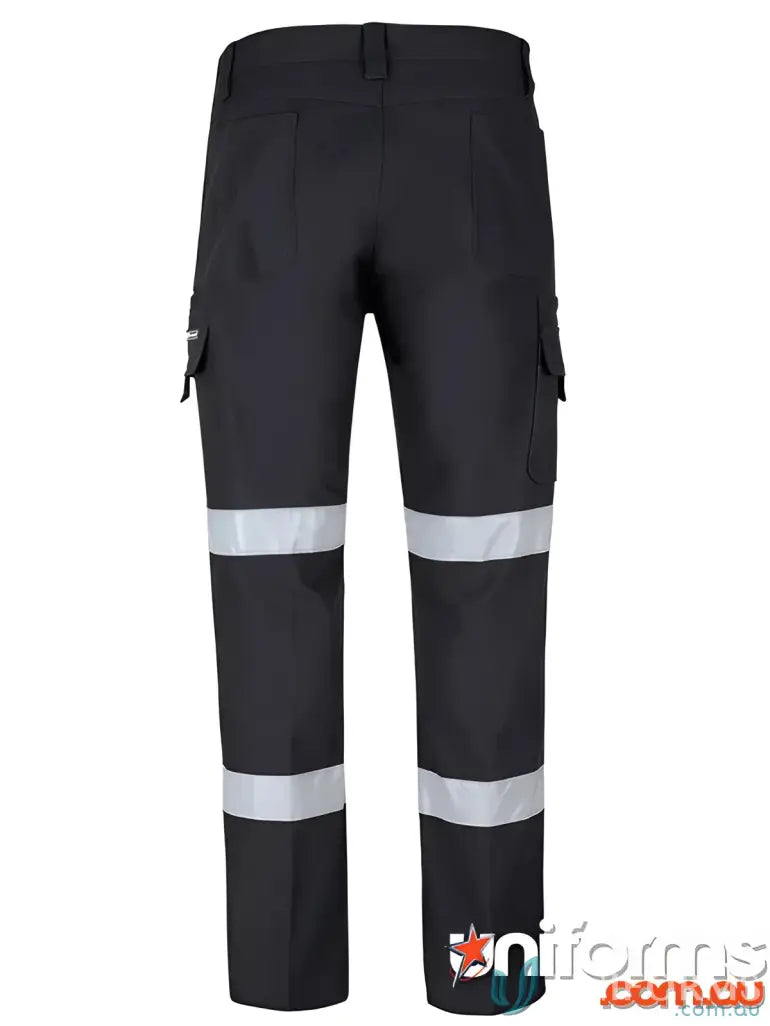 Black stretch canvas work pants with two pockets and reflective tape for safety