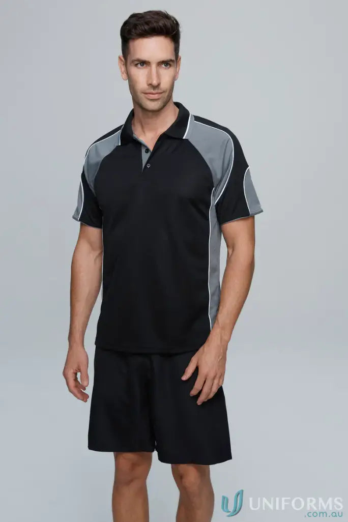 Black and gray Murray Polo workwear set with polo shirt and shorts for uniforms