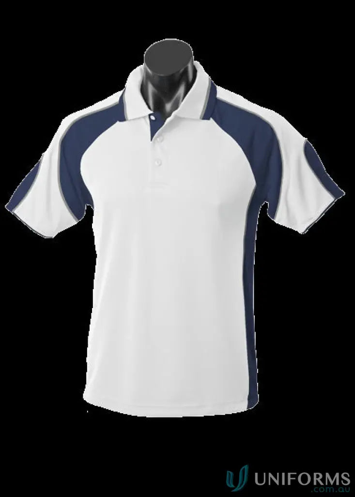 White and navy Murray Polo shirt, perfect for uniforms and workwear