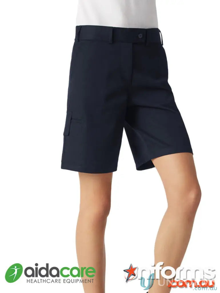 Navy blue workwear cargo shorts perfect for womens work uniforms and casual wear