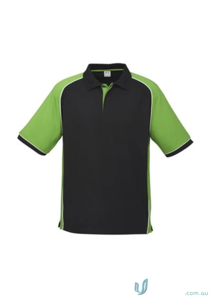 Mens Nitro short sleeve polo shirt in black and green from Biz Collection Mens line