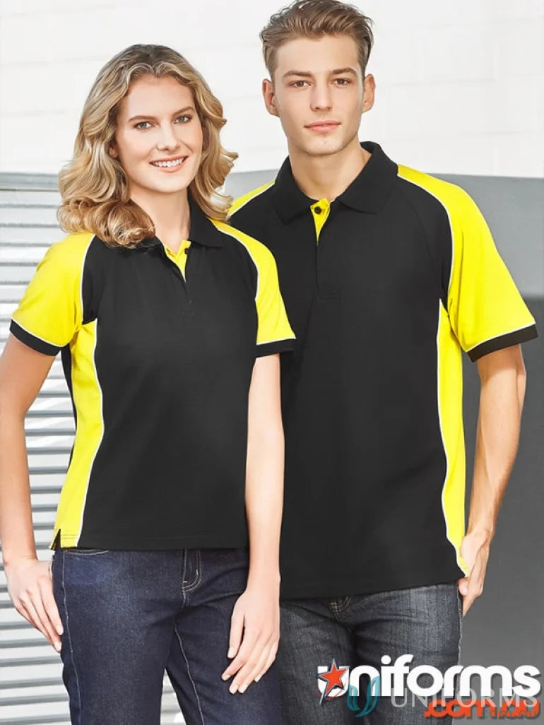 Matching black and yellow Nitro Polo shirts from the mens Biz Collection Mens short sleeve line
