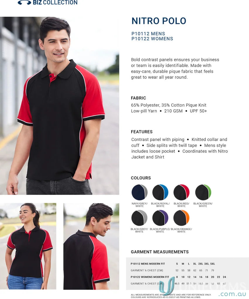 Nitro polo shirt product info showcasing mens Nitro short sleeve Biz Collection mens style