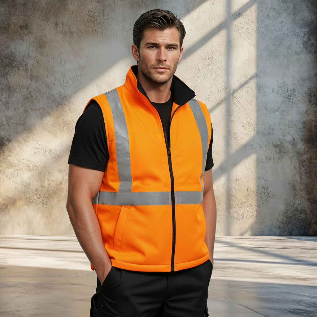 NSW Rail hi-vis reversible fleece vest, bright orange with reflective stripes