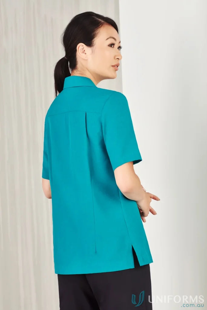 Teal short-sleeved collared oasis plain overblouse in biz comfortcool fabric from collection Oasis Plain