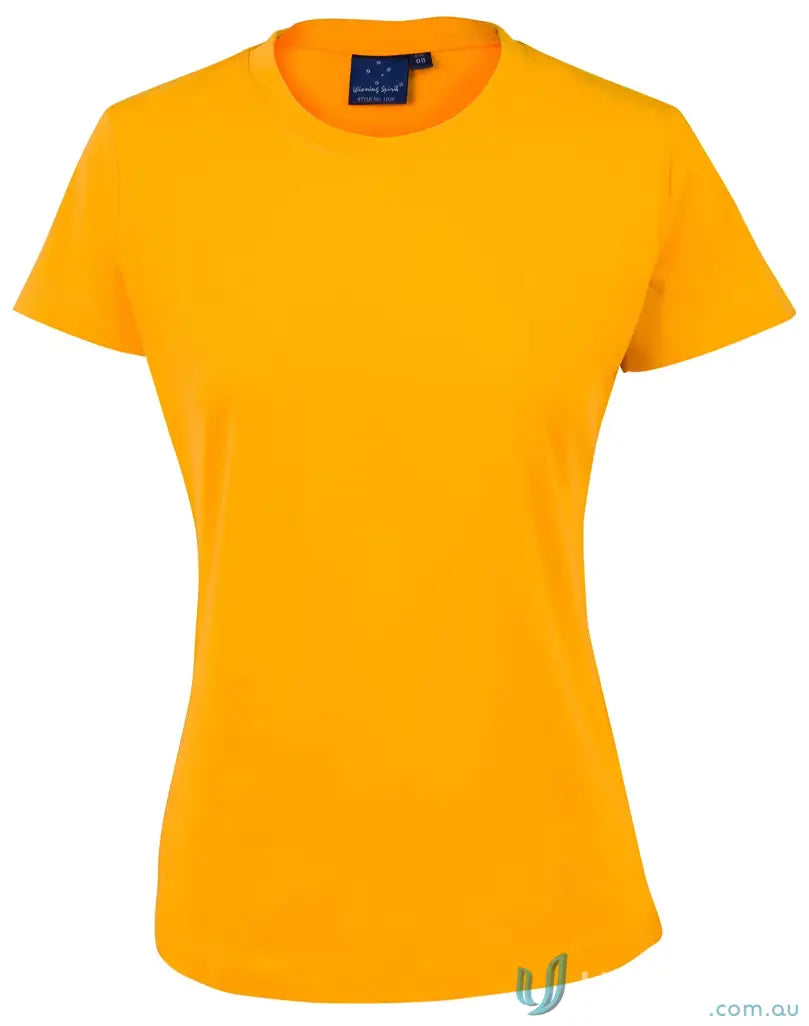 Golden yellow women’s T-shirt made from combed cotton, perfect for uniforms or workwear
