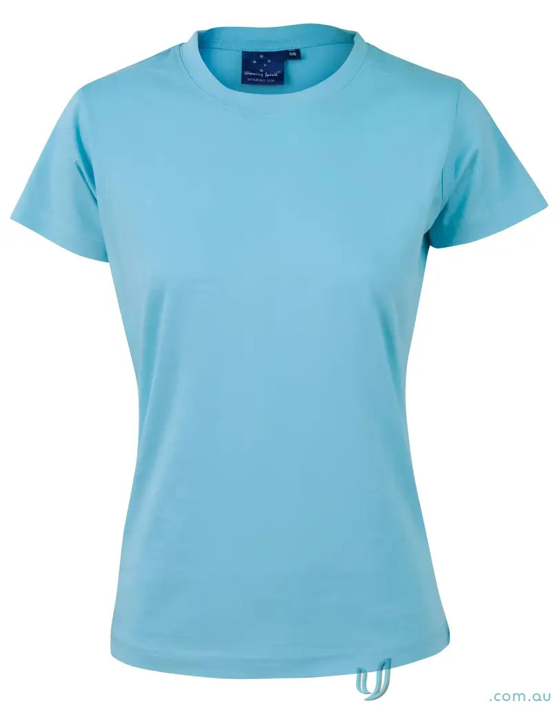 Light blue combed cotton crew neck t-shirt from One Colour Print Ladies Semi Fit Tee, perfect for uniforms and workwear