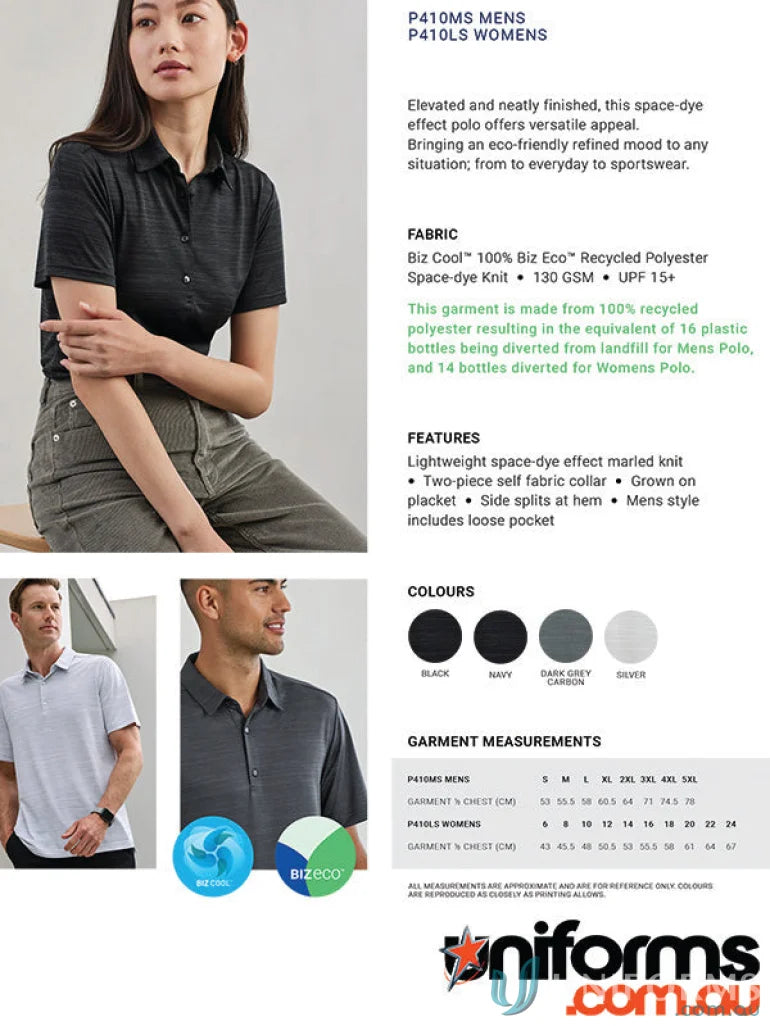 Eco-friendly space-dye Orbit Polo shirt made with certified recycled polyester for sustainable style