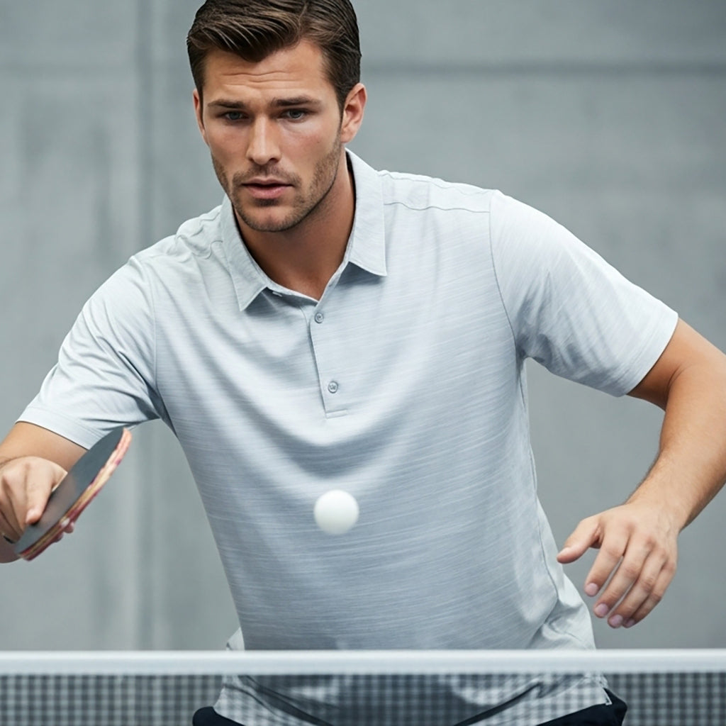 Orbit short sleeve light gray textured polo in certified recycled polyester