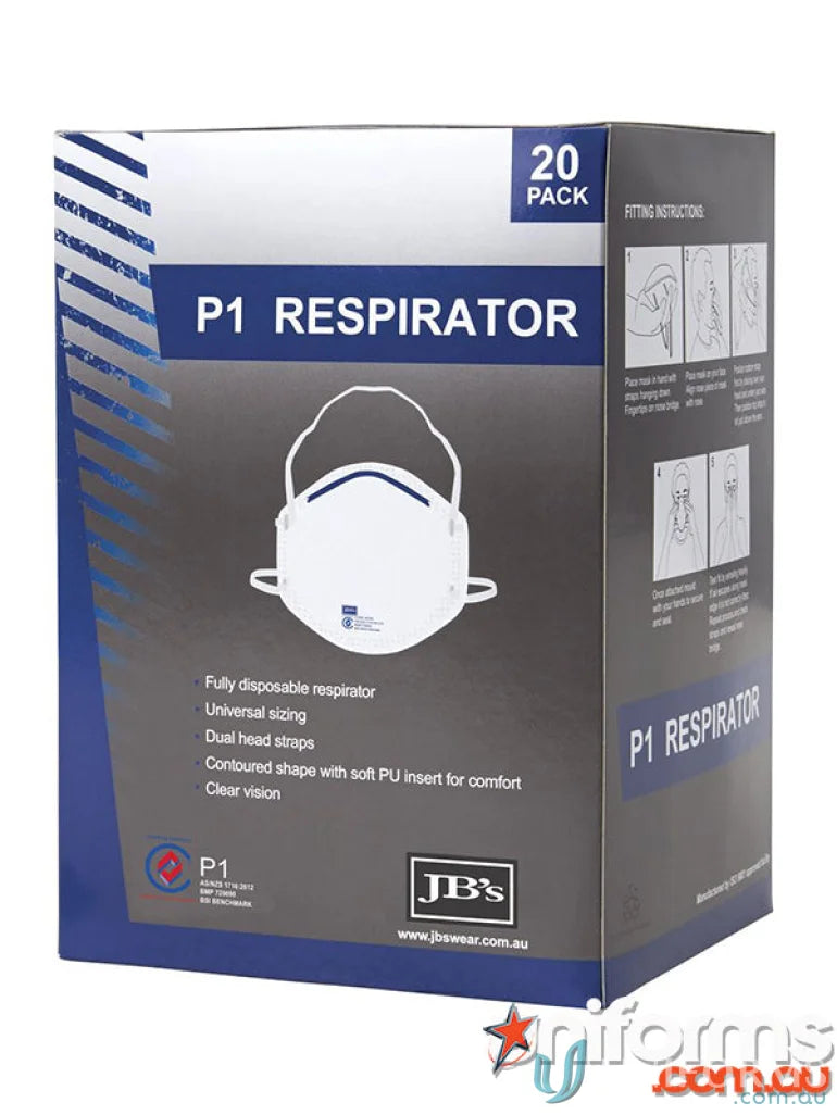 Box of P1 respirators for workwear safety and protective uniforms